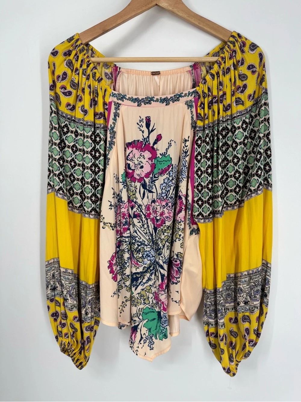 Free People Positano Blouse Printed Off-The-Shoulder Pullover Top Orange Size XS